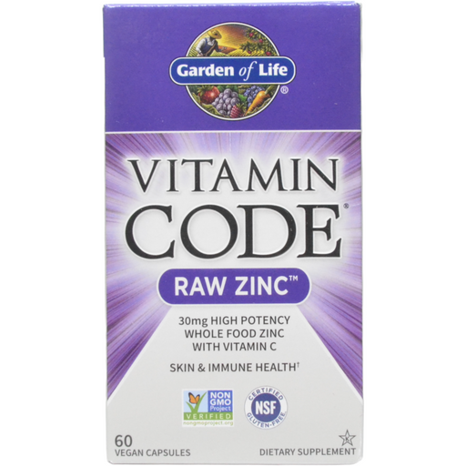 Garden of Life Vitamin Code RAW Zinc, 60 veg capsules, front of box