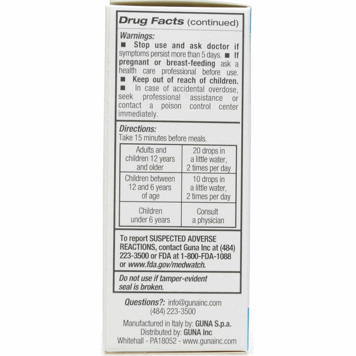 Guna Flam Relief 30 mL drug facts label, third view