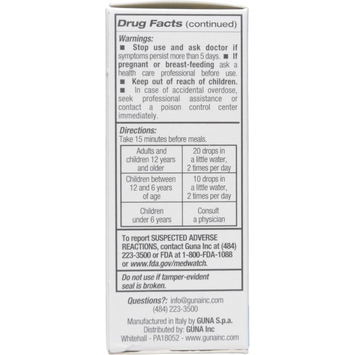 Guna Lympho Detox 30 mL drug facts label, third view
