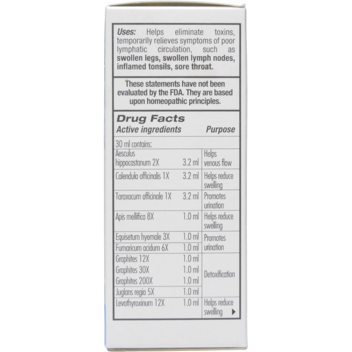 Guna Lympho Detox 30 mL drug facts label