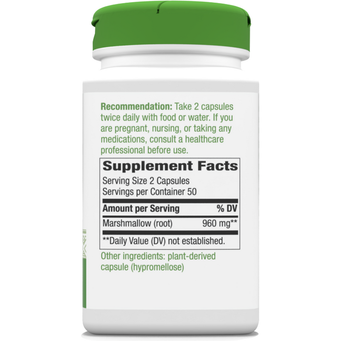 Marshmallow Root 100 caps by Nature's Way Supplement Facts Label