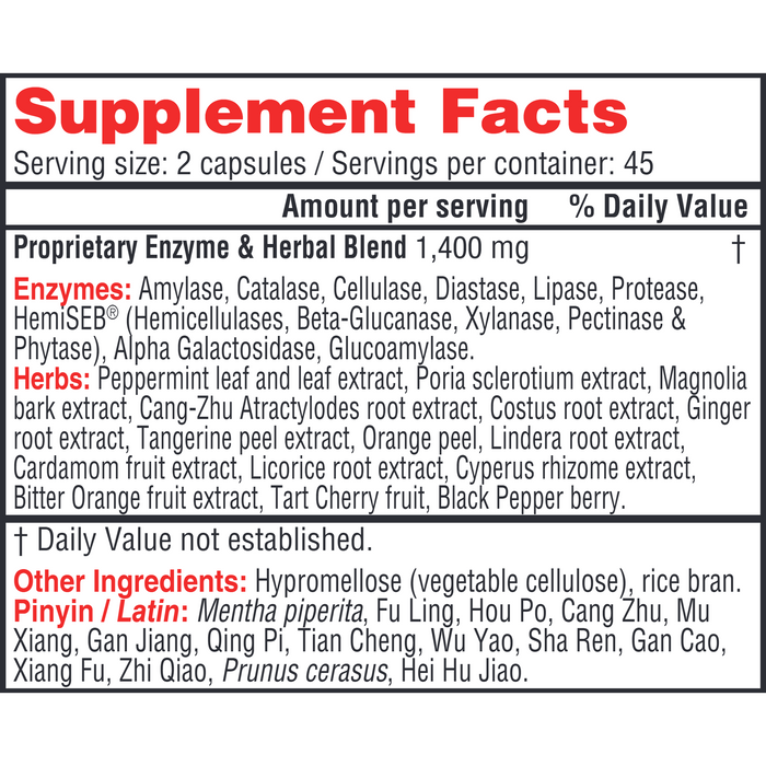 Health Concerns Chzyme 90 capsules supplement facts label