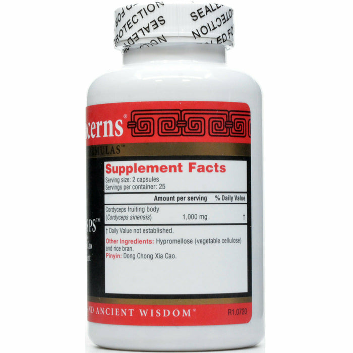 Health Concerns Cordyceps PS 50 capsules supplement facts label