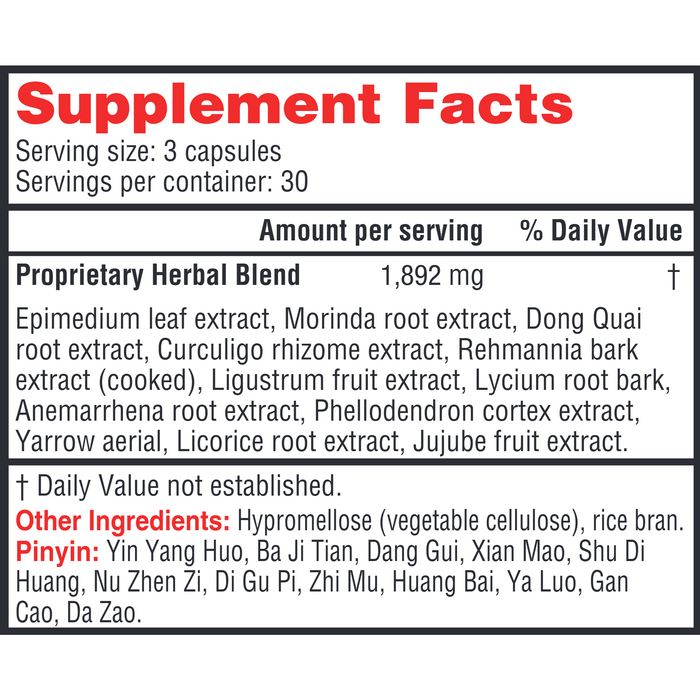 Health Concerns Three Immortals 90 capsules supplement facts label