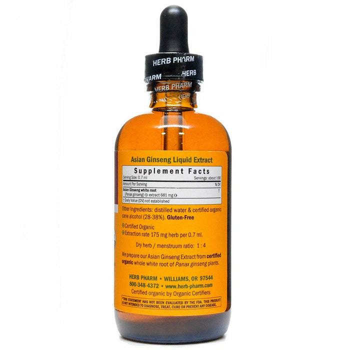 Herb Pharm Asian Ginseng 4 fl oz supplement facts label