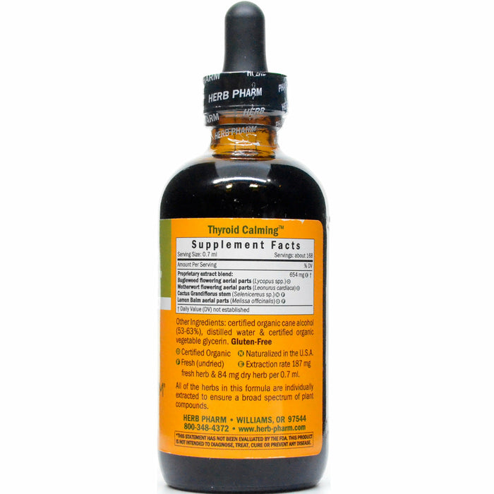 Herb Pharm Thyroid Calming Compound 4 fl oz supplement facts label