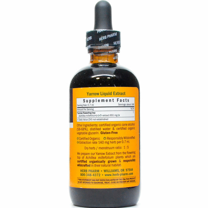 Herb Pharm Yarrow 4 fl oz supplement facts label