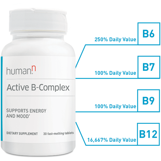 HumanN Active B-Complex 30 tablets B vitamins infographic
