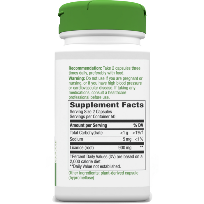 Licorice Root 450 mg 100 caps by Nature's Way Supplement Facts Label