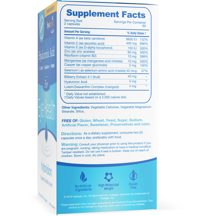 Hyalogic HylaVision 120 capsules supplement facts label