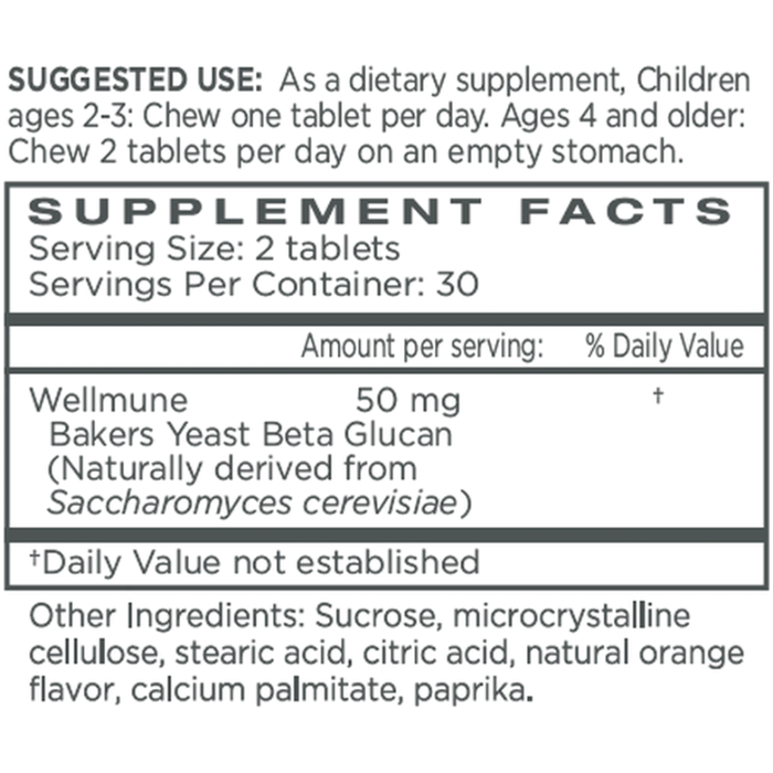 Immune Health Basics Children's Chewable 60 chewable tablets supplement facts label