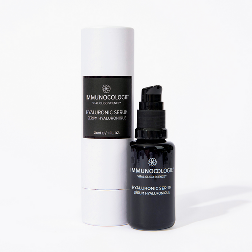 Immunocologie Hyaluronic Serum, 1 fl oz, front of pump bottle and box