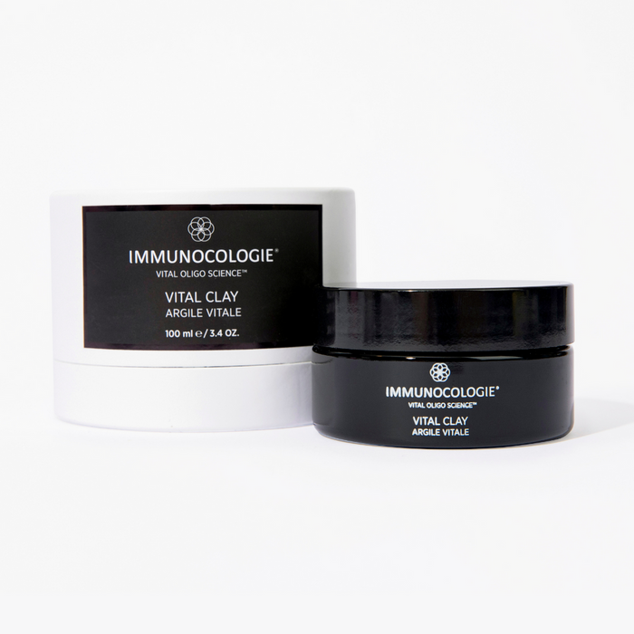 Immunocologie Vital Clay Mask, 3.4 oz, front of jar and box