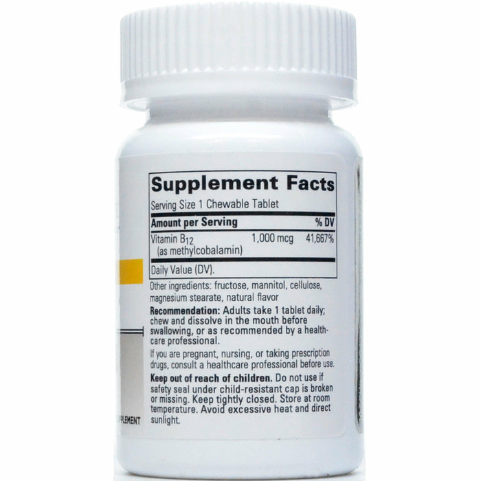 Integrative Therapeutics B12-Active Cherry 1000 mcg 30 chewable tablets supplement facts label
