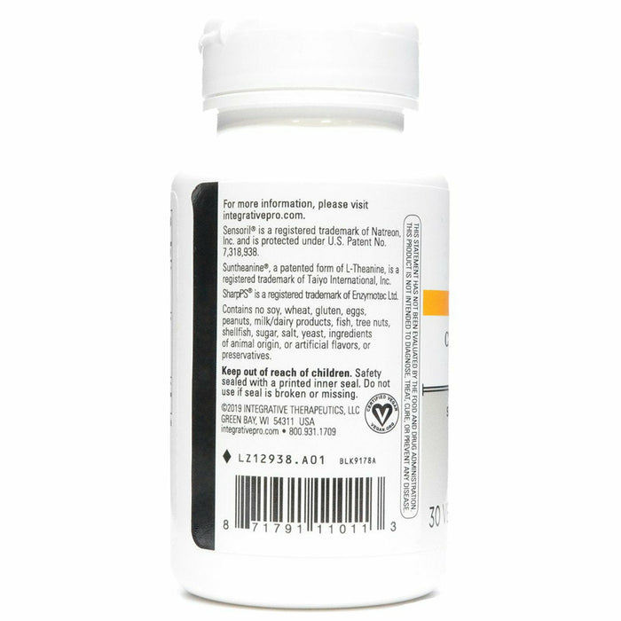 Integrative Therapeutics Cortisol Manager Allergen Free 30 vegetarian capsules suggested use label