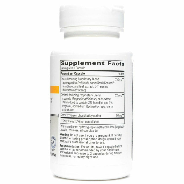 Integrative Therapeutics Cortisol Manager Allergen Free 30 vegetarian capsules supplement facts label
