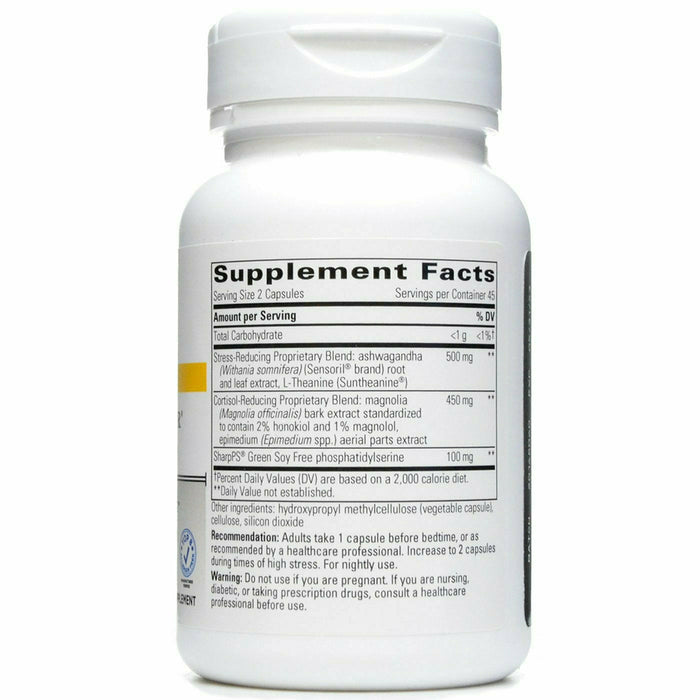 Integrative Therapeutics Cortisol Manager Allergen Free 90 vegetarian capsules supplement facts label