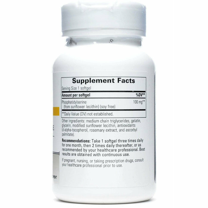 Integrative Therapeutics Phosphatidylserine Soy-Free 100 mg 60 softgels supplement facts label