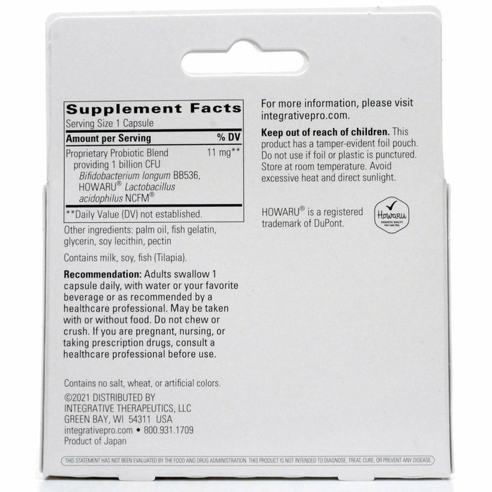 Integrative Therapeutics Probiotic Pearls 90 capsules supplement facts label
