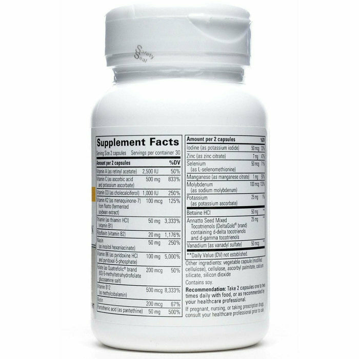 Integrative Therapeutics ProThrivers Wellness Multi 60 vegetarian capsules supplement facts label