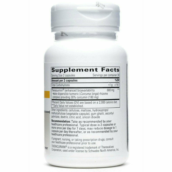 Integrative Therapeutics Theracurmin HP 600 mg 60 vegetarian capsules supplement facts label