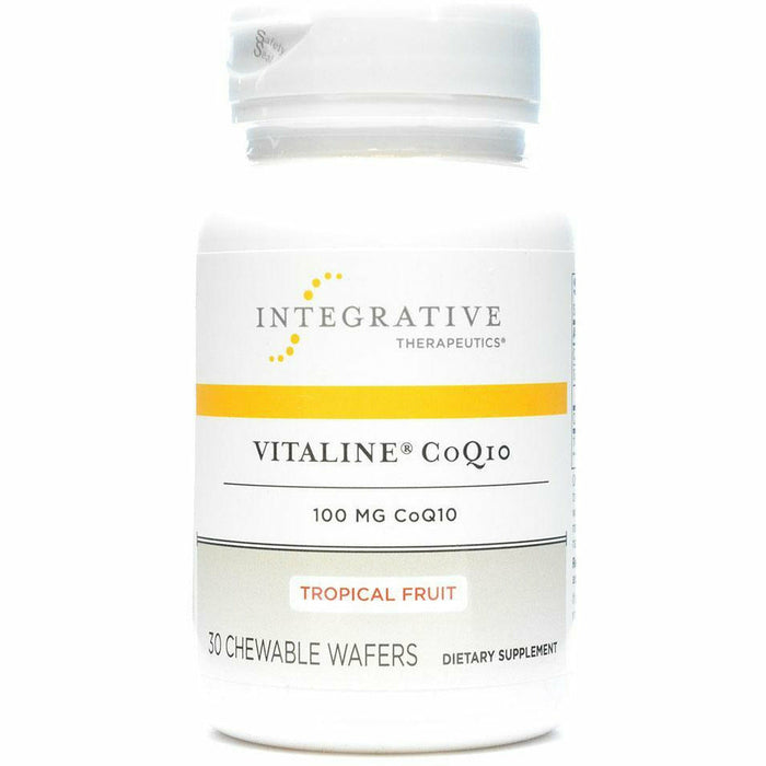 Integrative Therapeutics Vitaline CoQ10 Tropical Fruit 100 mg, 30 chewable tablets, front of bottle