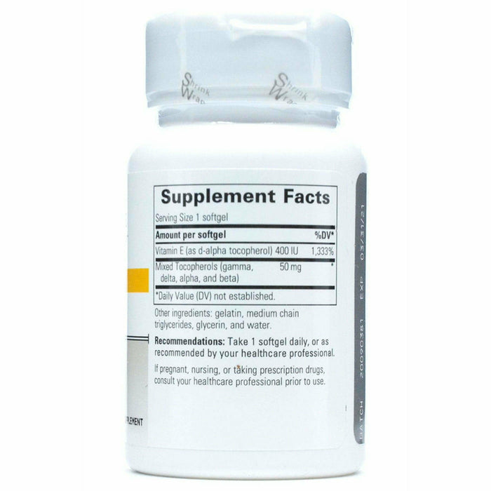 Integrative Therapeutics Vitamin E 400 IU 60 softgels supplement facts label