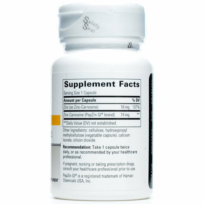 Integrative Therapeutics Zinc-Carnosine 60 vegetarian capsules supplement facts label