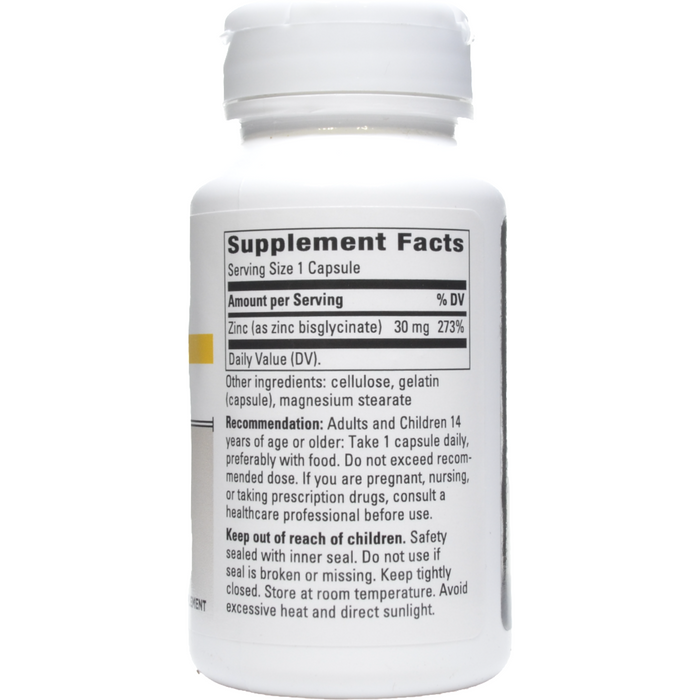 Integrative Therapeutics Zinc Chelate 30 mg 100 capsules supplement facts label