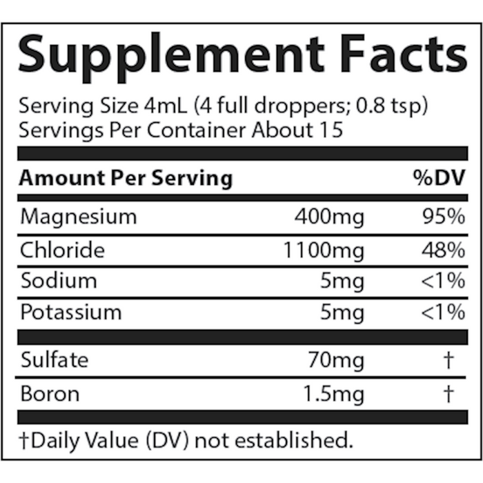 Trace Minerals Research, Ionic Magnesium 2 oz supplement facts label