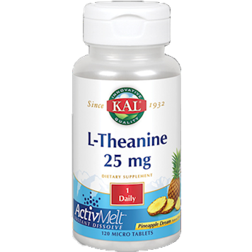 KAL L-Theanine 25 mg ActivMelt, Pineapple, 120 micro tablets, front of bottle