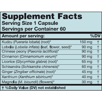 Karuna AllerEze 60 vegetarian capsules supplement facts label