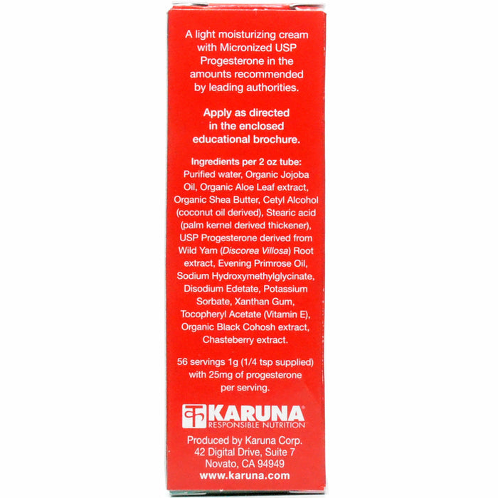 Karuna Progesterone Plus Cream 2 oz ingredients label
