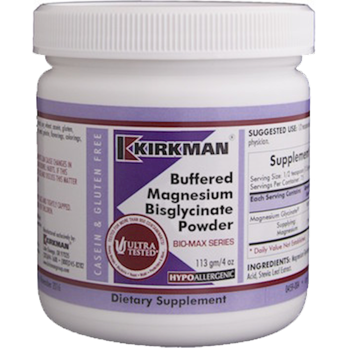 Kirkman Labs Buffered Magnesium Bisglycinate Powder, 113 g, front of tub