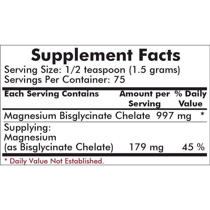 Kirkman Labs Buffered Magnesium Bisglycinate Powder 113 g supplement facts label
