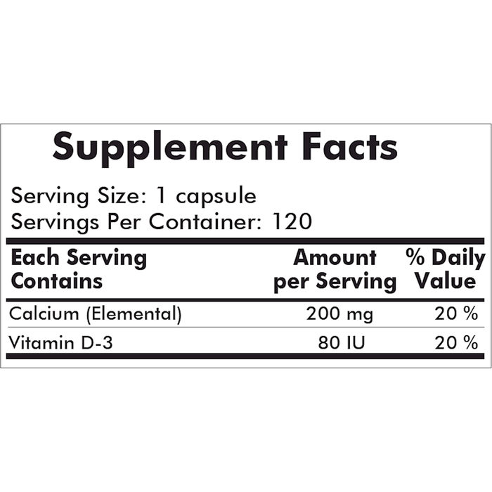 Kirkman Labs Calcium 200 mg 120 capsules supplement facts label