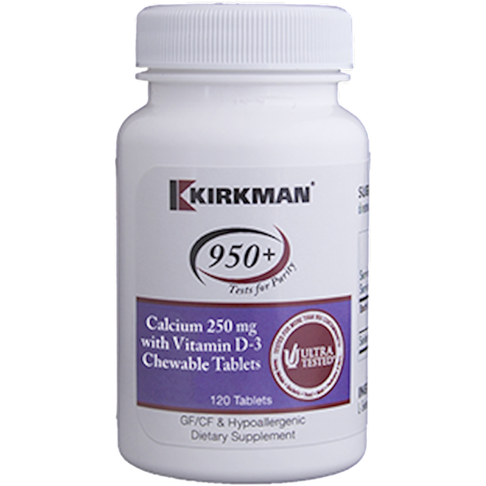 Kirkman Labs Calcium 250 mg with Vitamin D-3, 120 chewable tablets, front of bottle