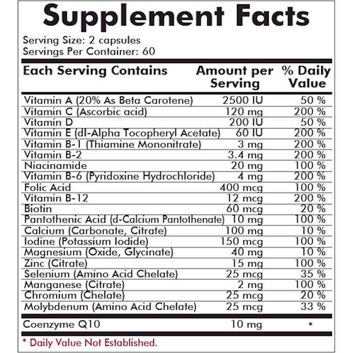 Kirkman Labs Children's Multi-Vitamin/Mineral 120 capsules supplement facts label