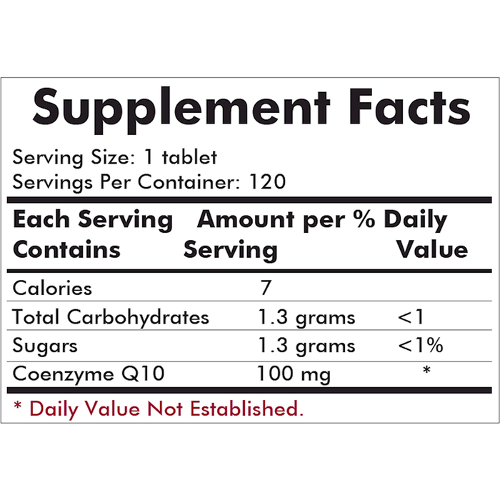 Kirkman Labs Coenzyme Q10 100 mg Chewable 120 chewable tablets supplement facts label
