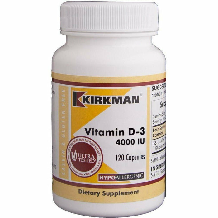Kirkman Labs Vitamin D-3 4000 IU, 120 capsules, front of bottle