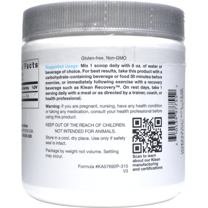 Klean Athlete Klean Creatine 11.1 oz suggested use label