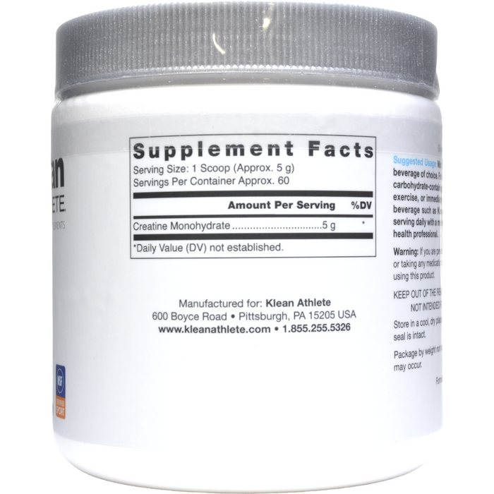 Klean Athlete Klean Creatine 11.1 oz supplement facts label