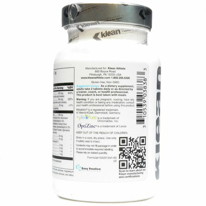 Klean Athlete Klean Multivitamin 60 tablets suggested use label