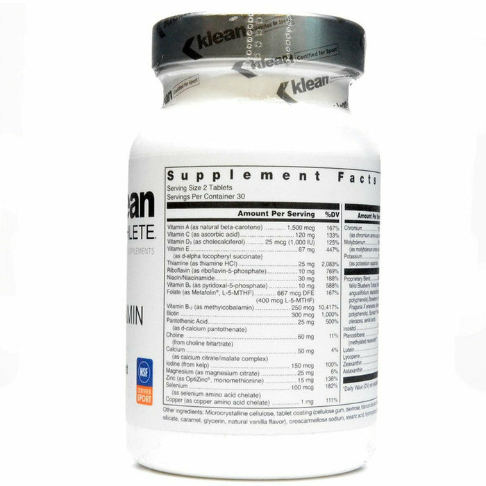Klean Athlete Klean Multivitamin 60 tablets supplement facts label, part 1