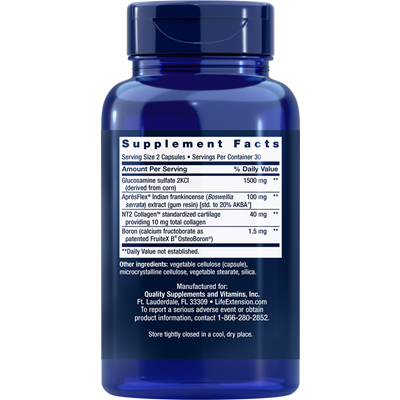 Life Extension ArthroMax Advanced 60 vegetarian capsules supplement facts label