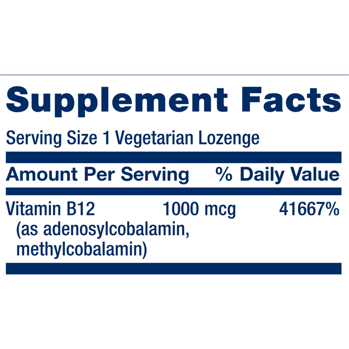 Life Extension B12 Elite 1000 mcg 60 lozenges supplement facts label