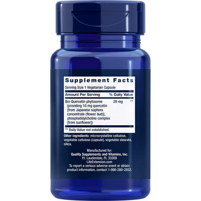 Life Extension Bio-Quercetin 30 vegetarian capsules supplement facts label