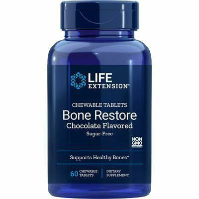 Life Extension Bone Restore Chocolate Sugar-Free, 60 chewable tablets, front of bottle