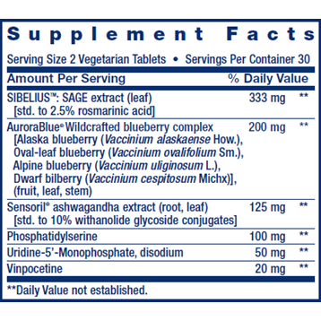 Life Extension Cognitex Elite 60 vegetarian tablets supplement facts label