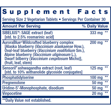 Life Extension Cognitex Elite Pregnenolone 60 vegetarian tablets supplement facts label